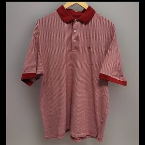 Vintage Duck Head Striped Red Men's Size Large Preppy Button Collar Polo Shirt